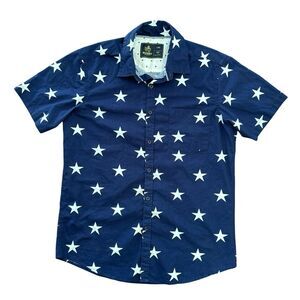 Rugby Large Blue Stars Short‎ Sleeve Button Up Men's Shirt